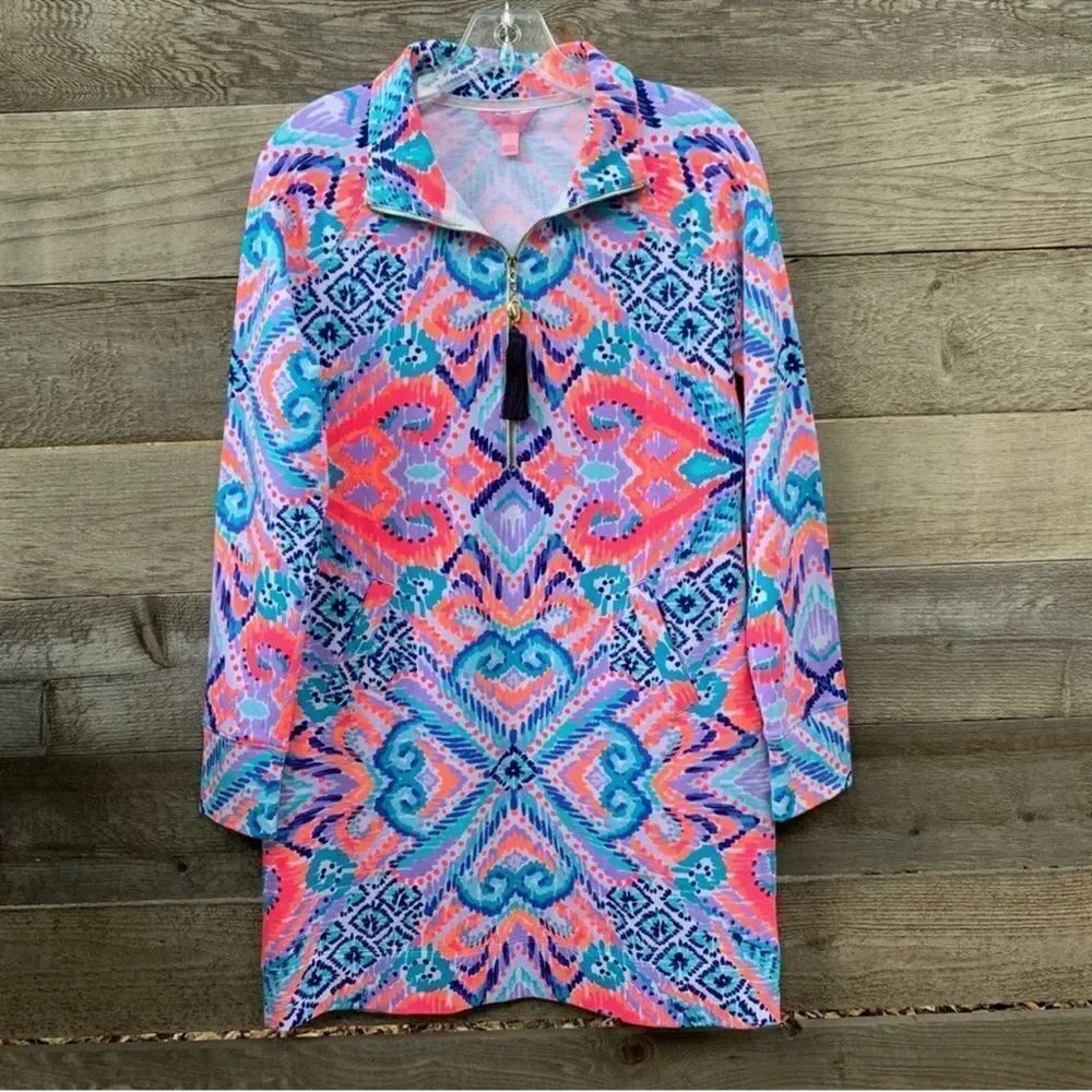 Lilly Pulitzer Dress Womens S Skipper UPF 50 Solar Opposite Print Long Sleeve